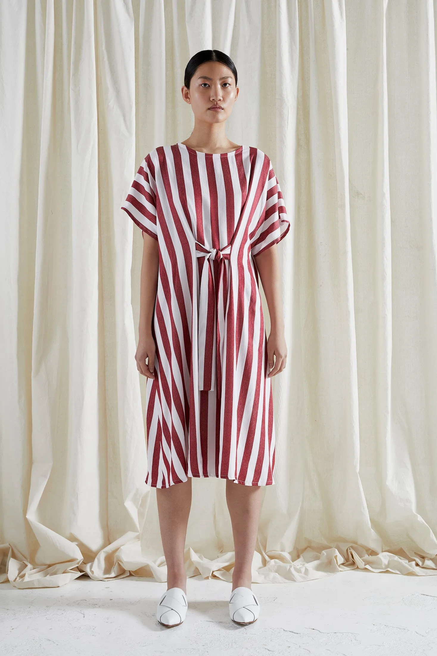 • SAMPLE • EVE DRESS ~ CONVERTIBLE ~ POMEGRANATE [ Red & White Striped, Waist Ties ]