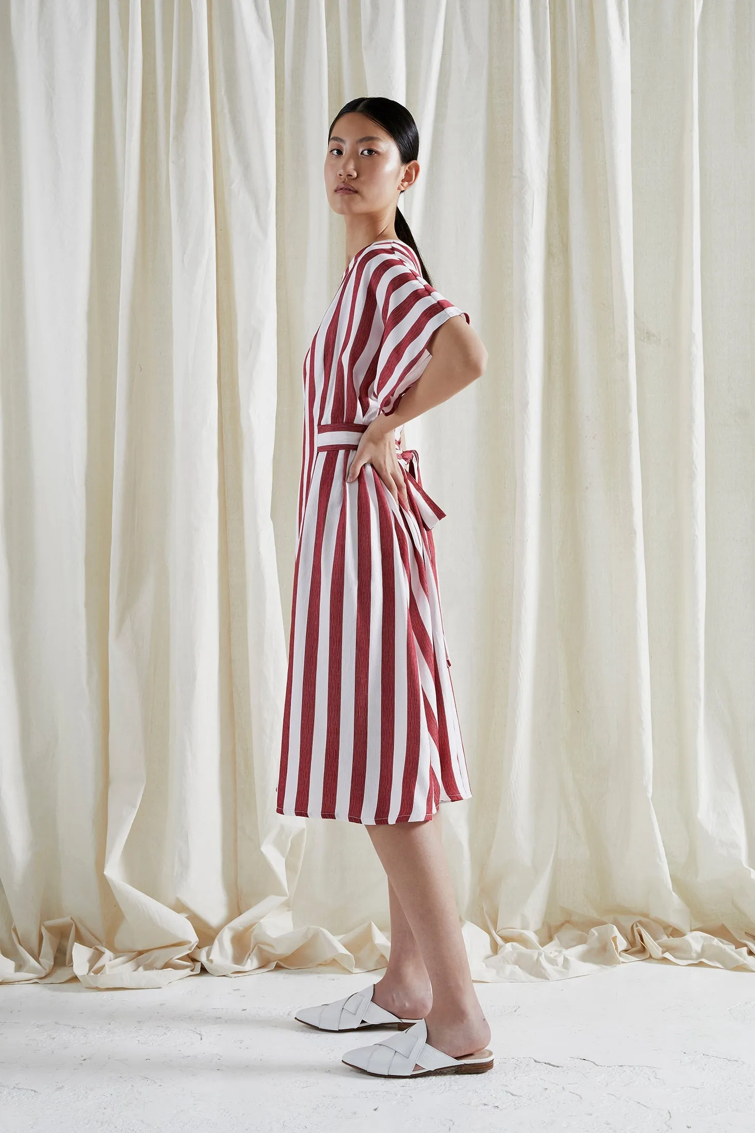 • SAMPLE • EVE DRESS ~ CONVERTIBLE ~ POMEGRANATE [ Red & White Striped, Waist Ties ]