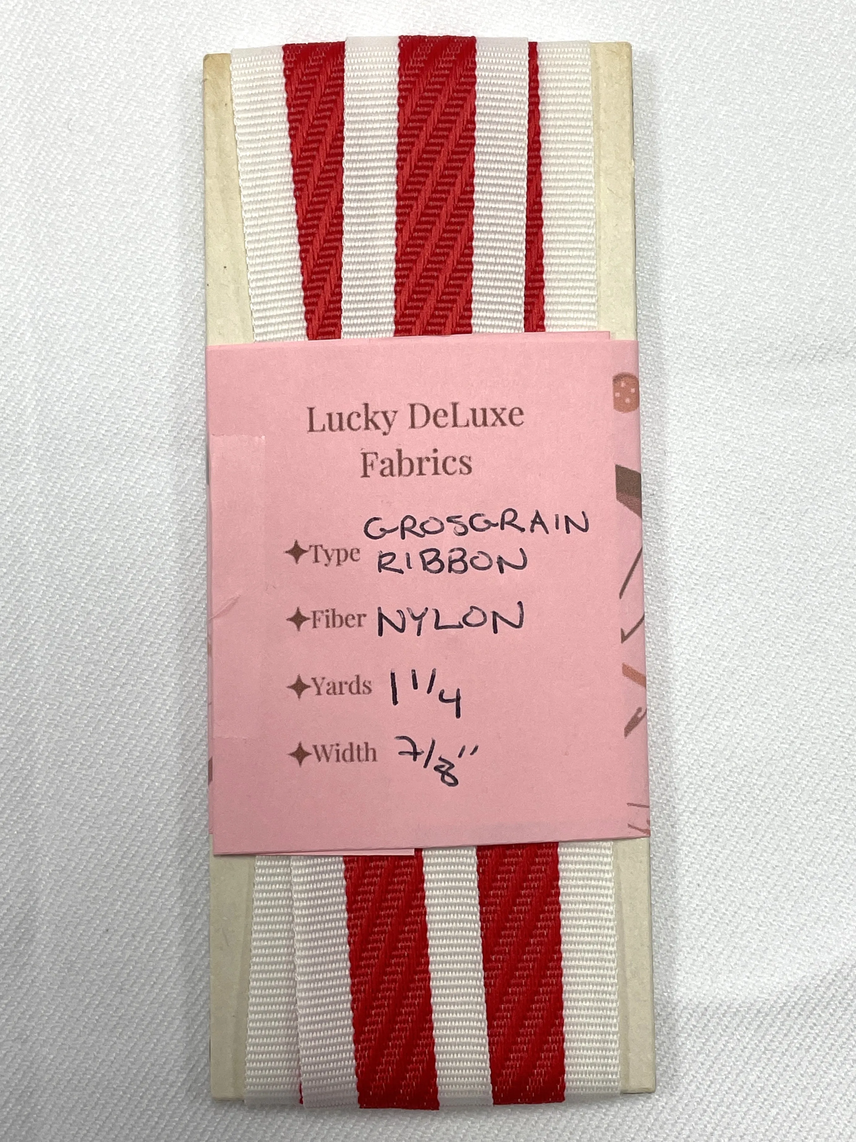 1 1/4 YD Polyester Grosgrain Yarn-Dyed Striped Ribbon - White and Red