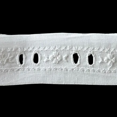 1 1/8" Floral White Cotton Eyelet Beading Trim (Made in Switzerland)