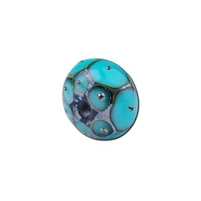 10x16mm Handmade Ocean Green with Metal Dots Rondelle Bead by Grace Lampwork