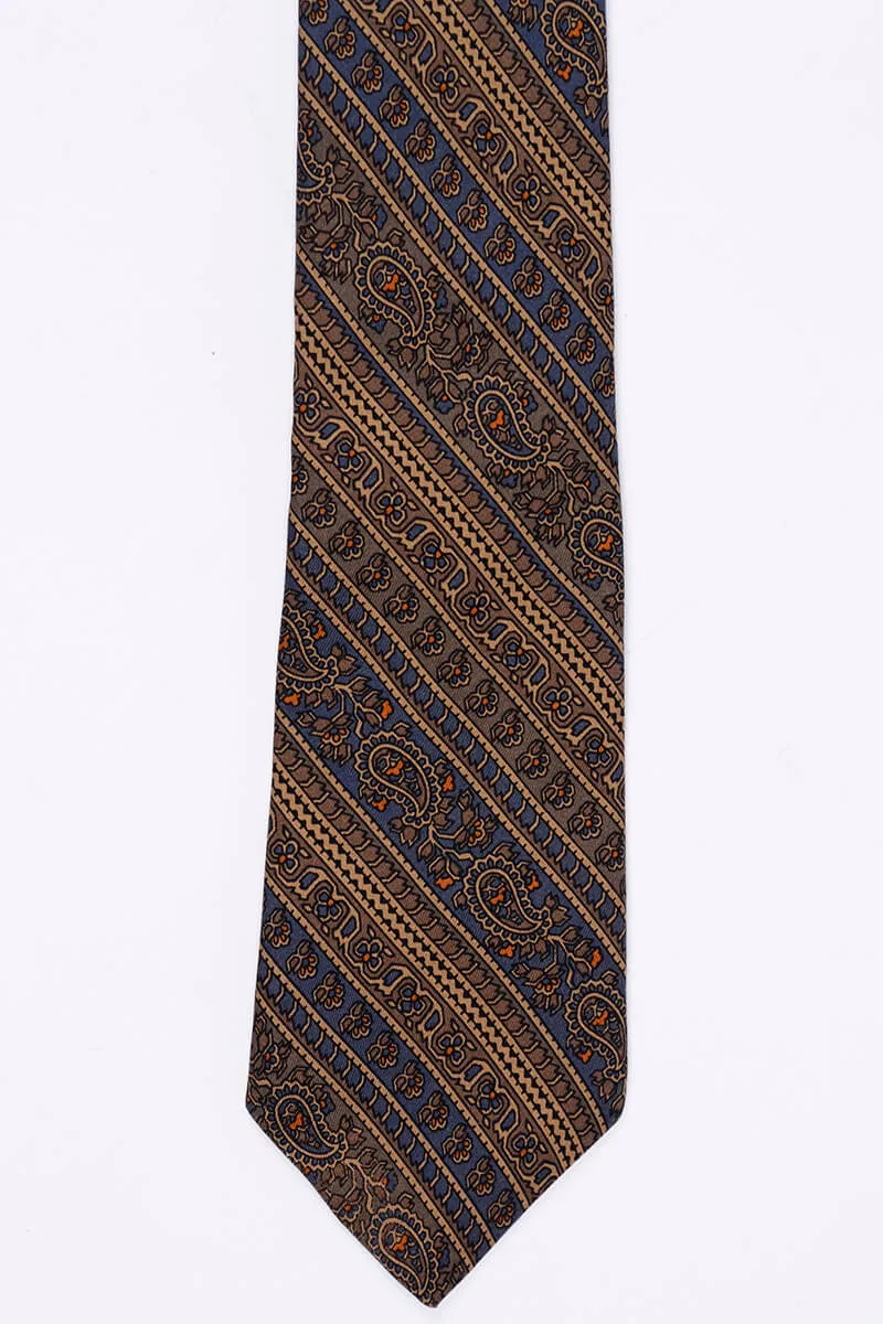 1950s Liberty of London Brown & Blue Paisley Narrow Silk Tie