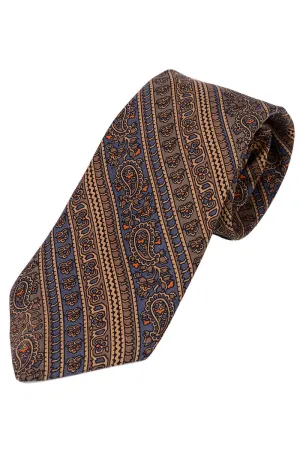 1950s Liberty of London Brown & Blue Paisley Narrow Silk Tie