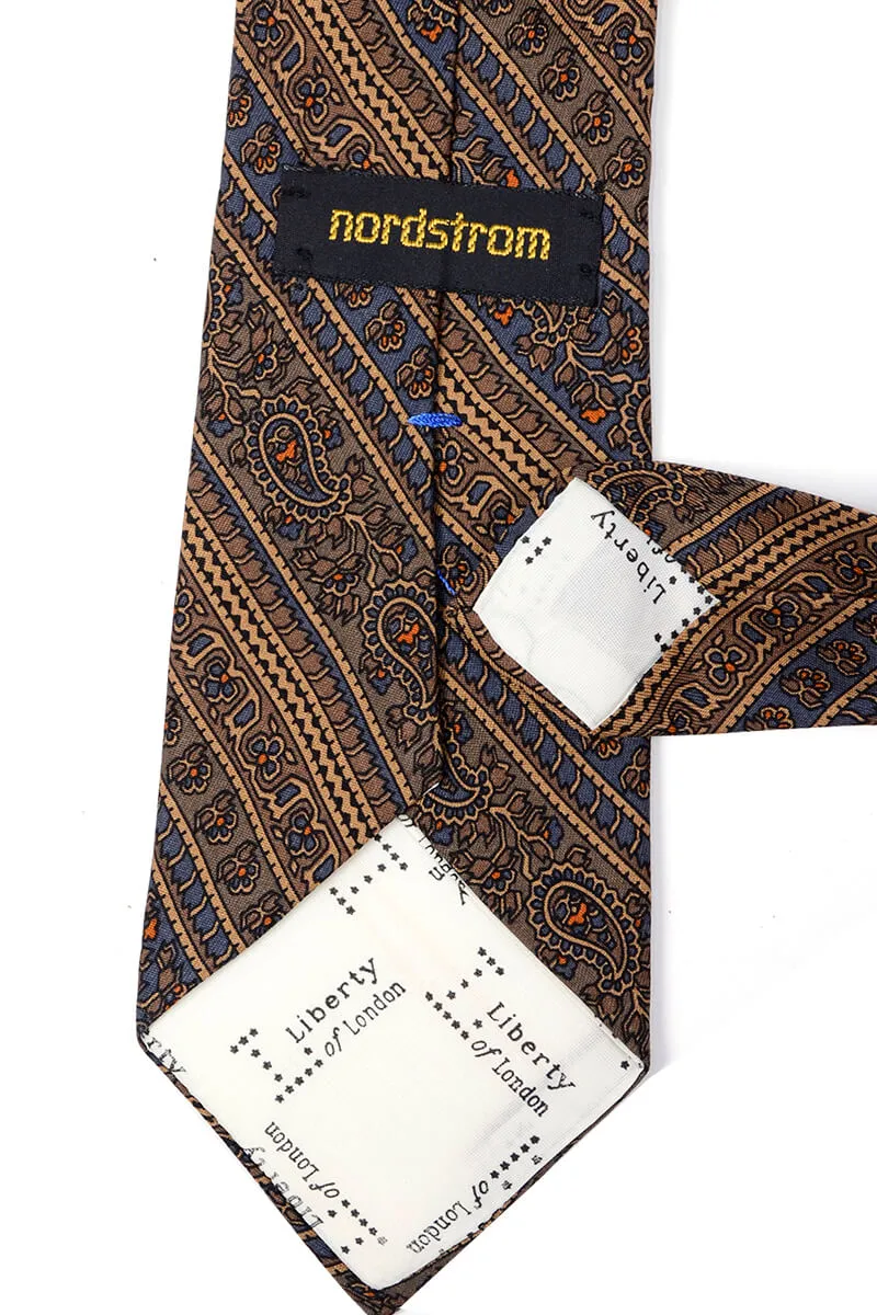 1950s Liberty of London Brown & Blue Paisley Narrow Silk Tie