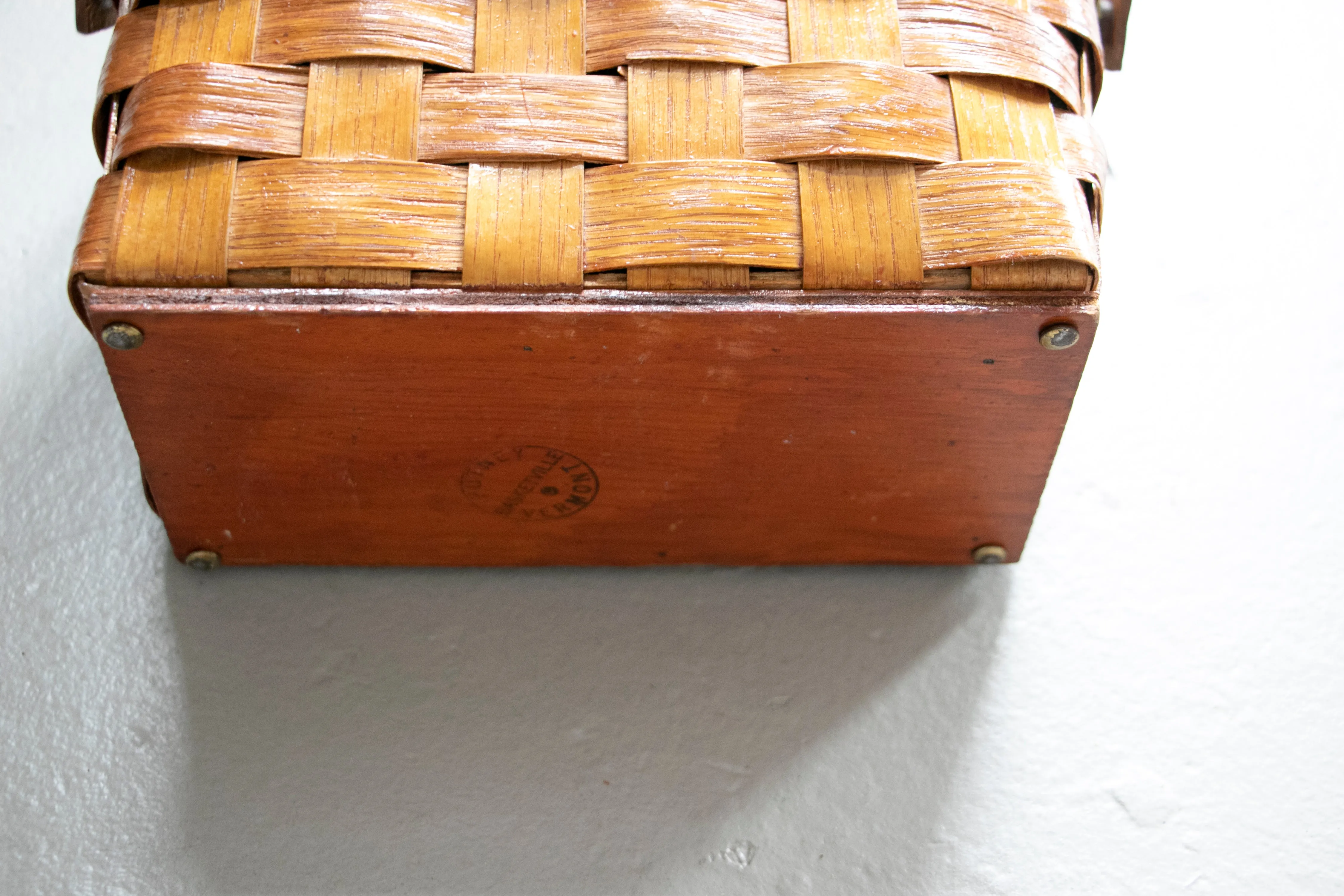 1970s Basket Purse Woven Wooden Hand Painted Bag