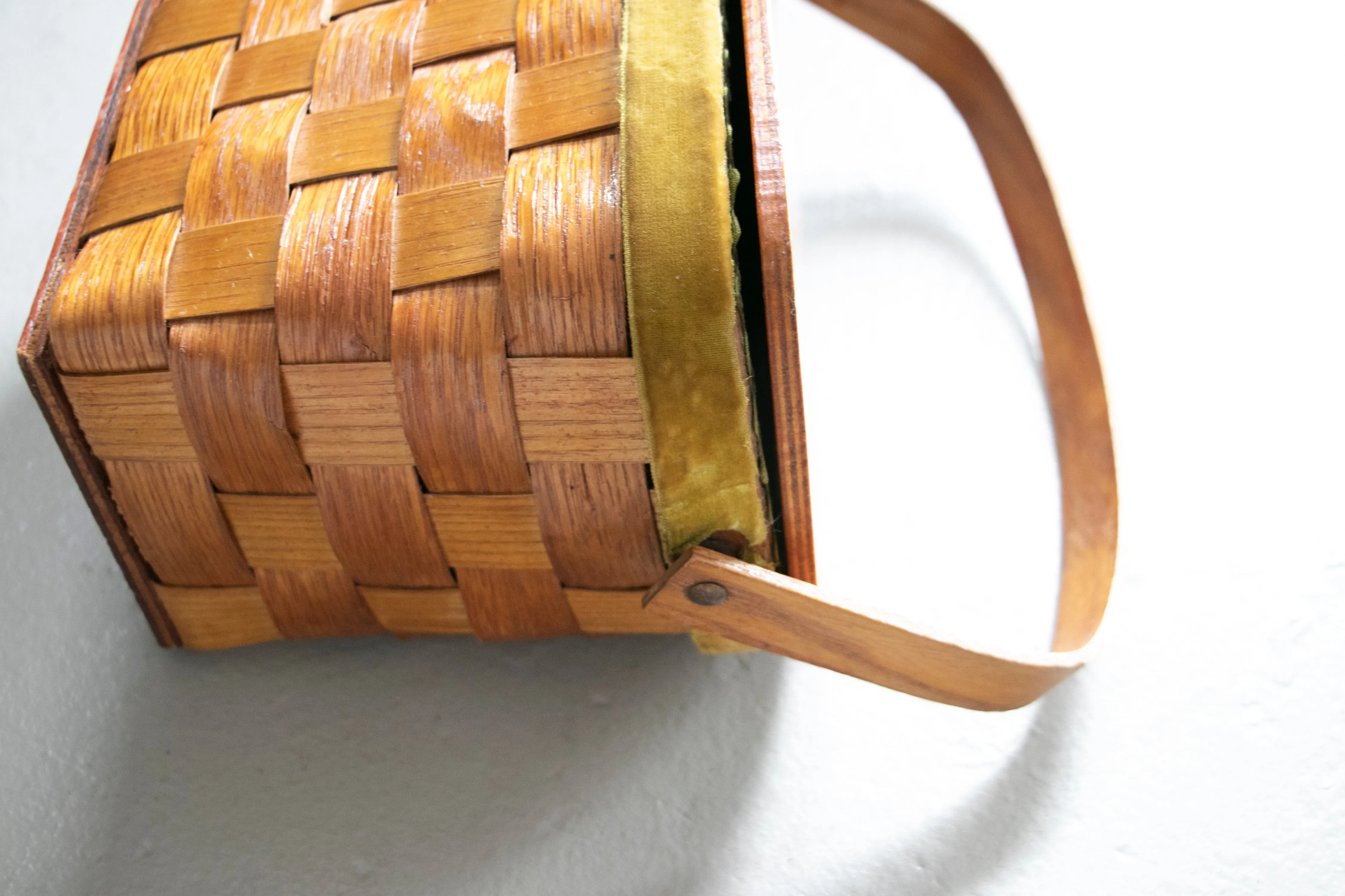 1970s Basket Purse Woven Wooden Hand Painted Bag