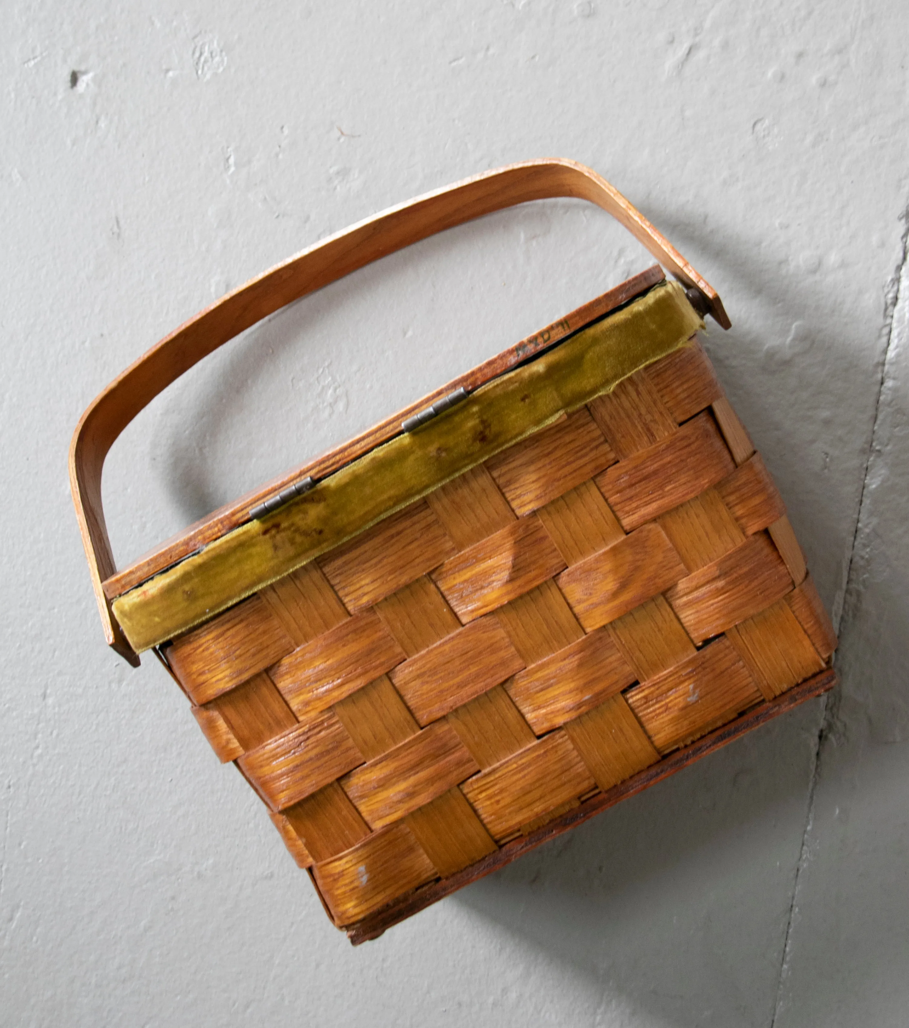 1970s Basket Purse Woven Wooden Hand Painted Bag