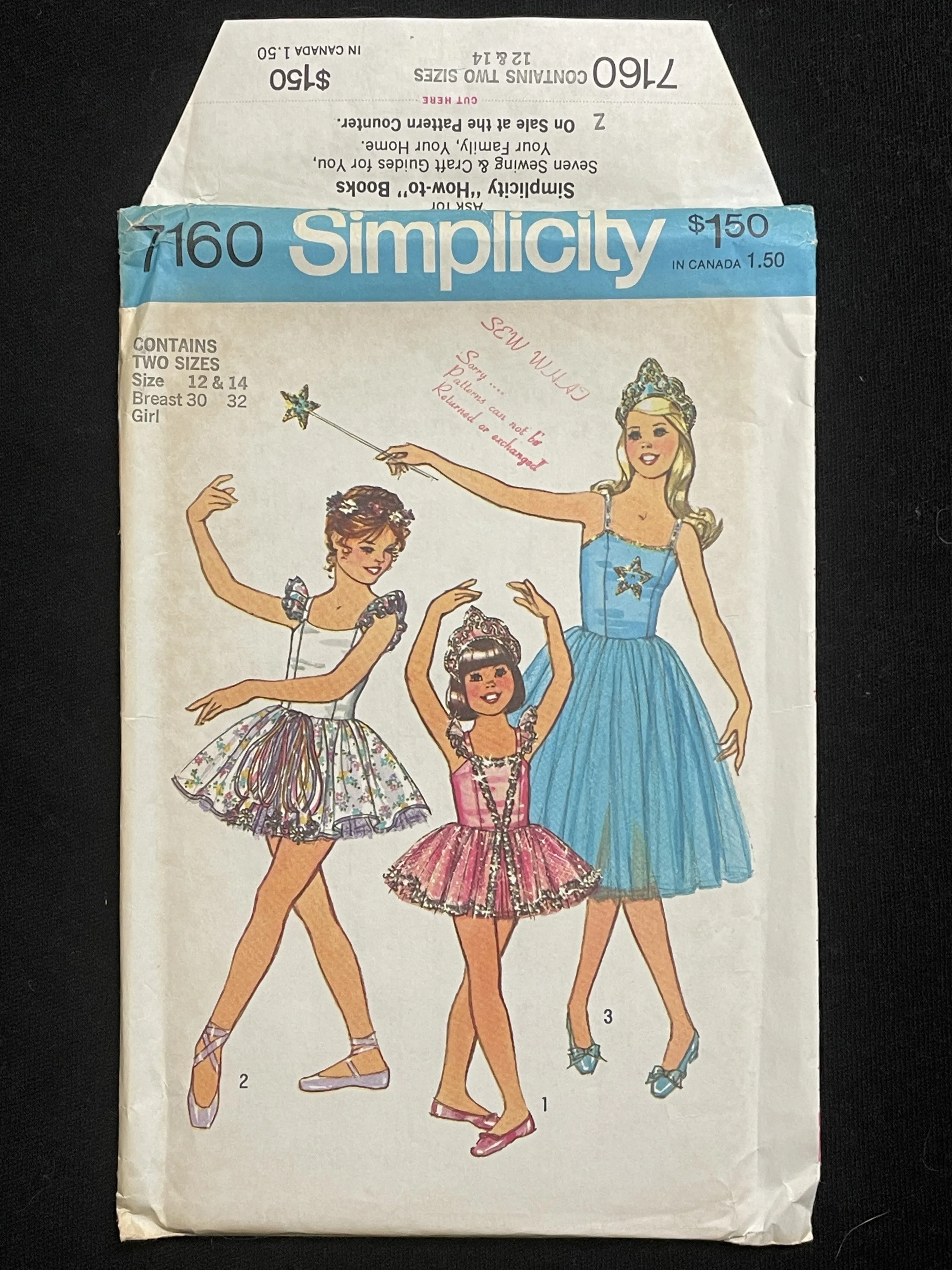 1975 Simplicity 7160 Sewing Pattern - Child's Ballerina Costume FACTORY FOLDED