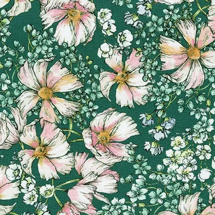 1YD 34IN REMNANT; Whimsy Flowers on Hunter Green | Wishwell: Nature's Notebook Knits | Robert Kaufman