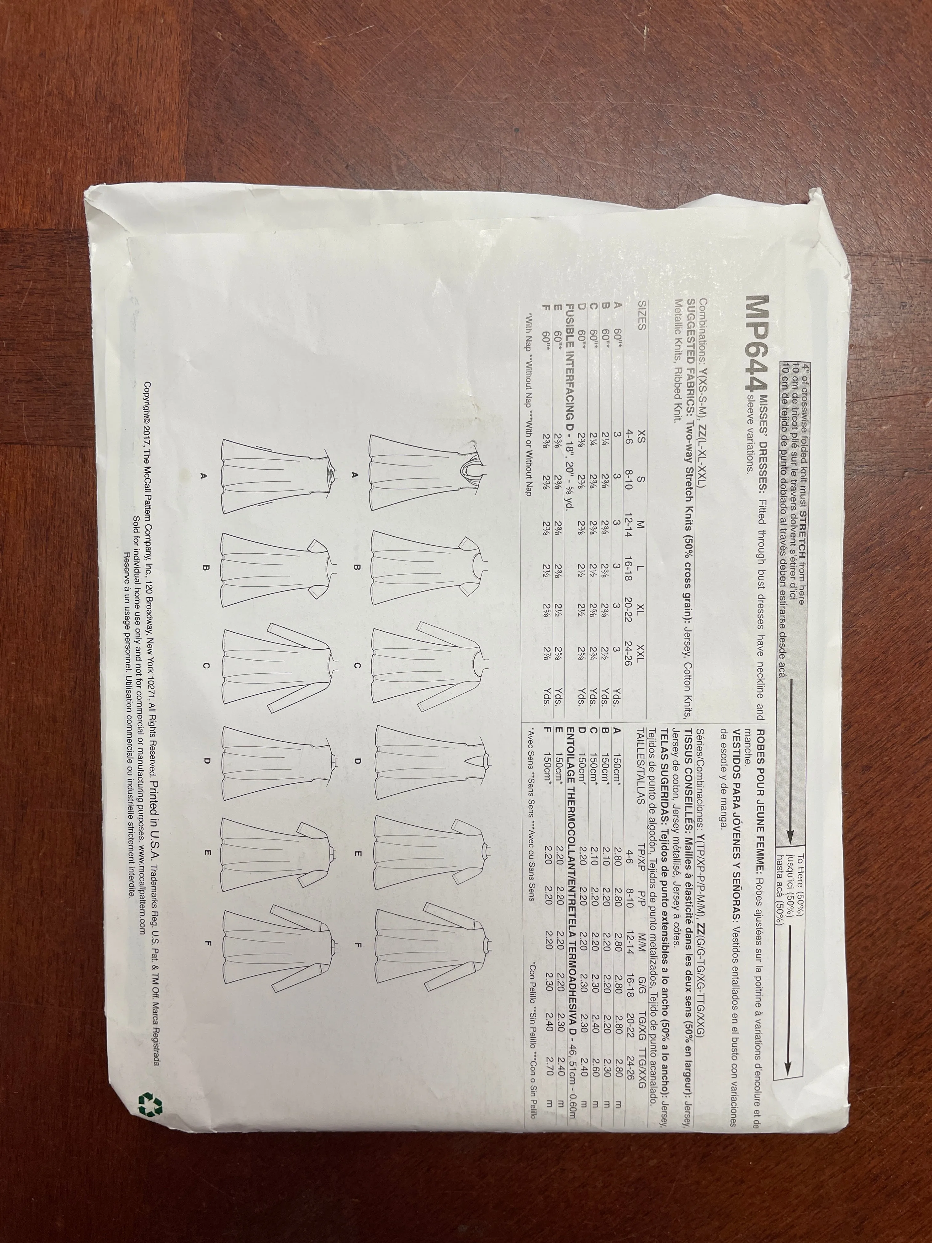 2017 McCall's 644 Pattern - Dress FACTORY FOLDED