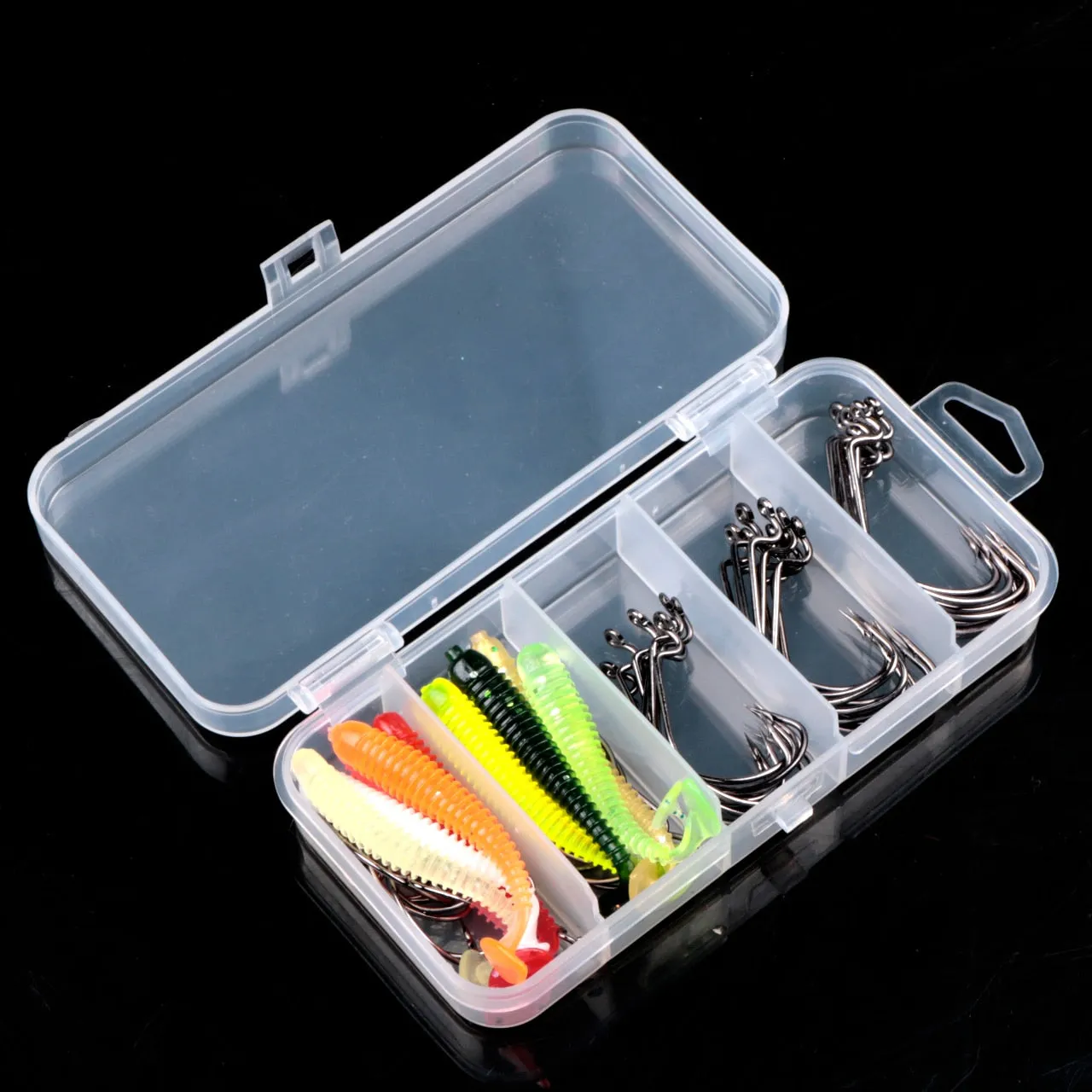 60 Pc Hooks and Soft Lures for Saltwater and Freshwater Fishing