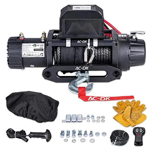 AC-DK 12000 lb. Waterproof IP67 Electric Winch, 12V Electric Truck Winch Synthetic Rope Kit, with Wireless Handheld Remotes and Wired Handle 4WD Recovery Winch(12000lbs Synthetic Rope)