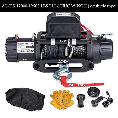 AC-DK 12000 lb. Waterproof IP67 Electric Winch, 12V Electric Truck Winch Synthetic Rope Kit, with Wireless Handheld Remotes and Wired Handle 4WD Recovery Winch(12000lbs Synthetic Rope)