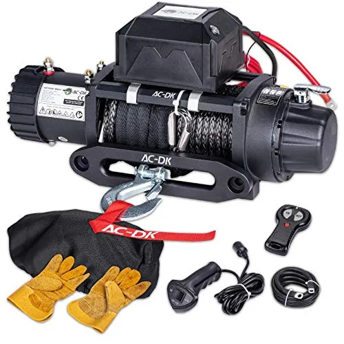 AC-DK 12000 lb. Waterproof IP67 Electric Winch, 12V Electric Truck Winch Synthetic Rope Kit, with Wireless Handheld Remotes and Wired Handle 4WD Recovery Winch(12000lbs Synthetic Rope)