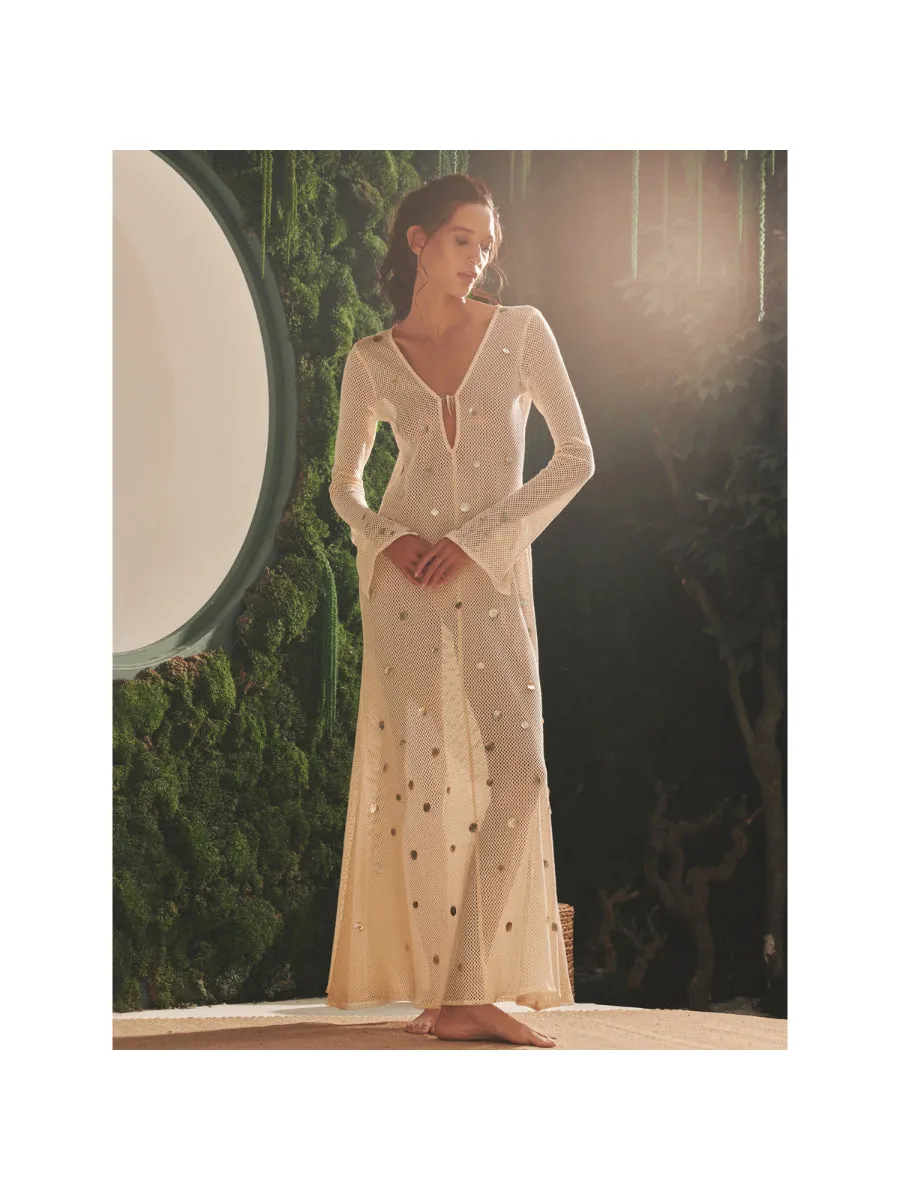 Azura Deep V-Neck Ivory Long Dress