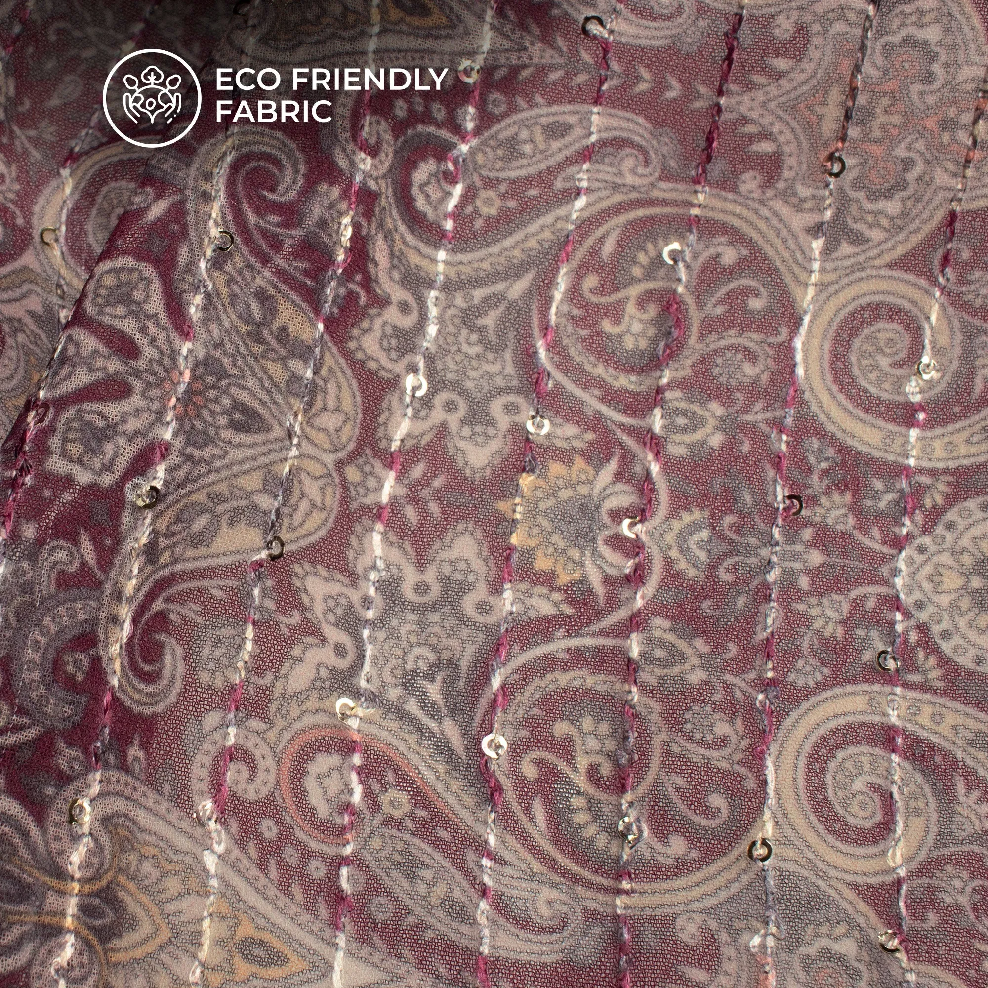 Beautiful Paisley Digital Print Sequins Premium Georgette Fabric