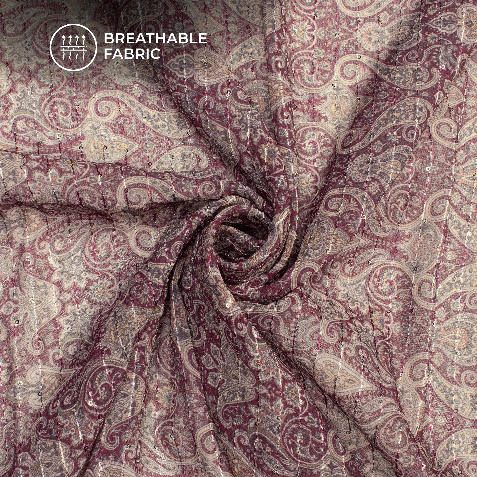 Beautiful Paisley Digital Print Sequins Premium Georgette Fabric