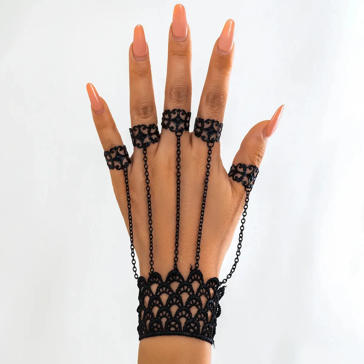 Black Lace Finger Chain Bracelet