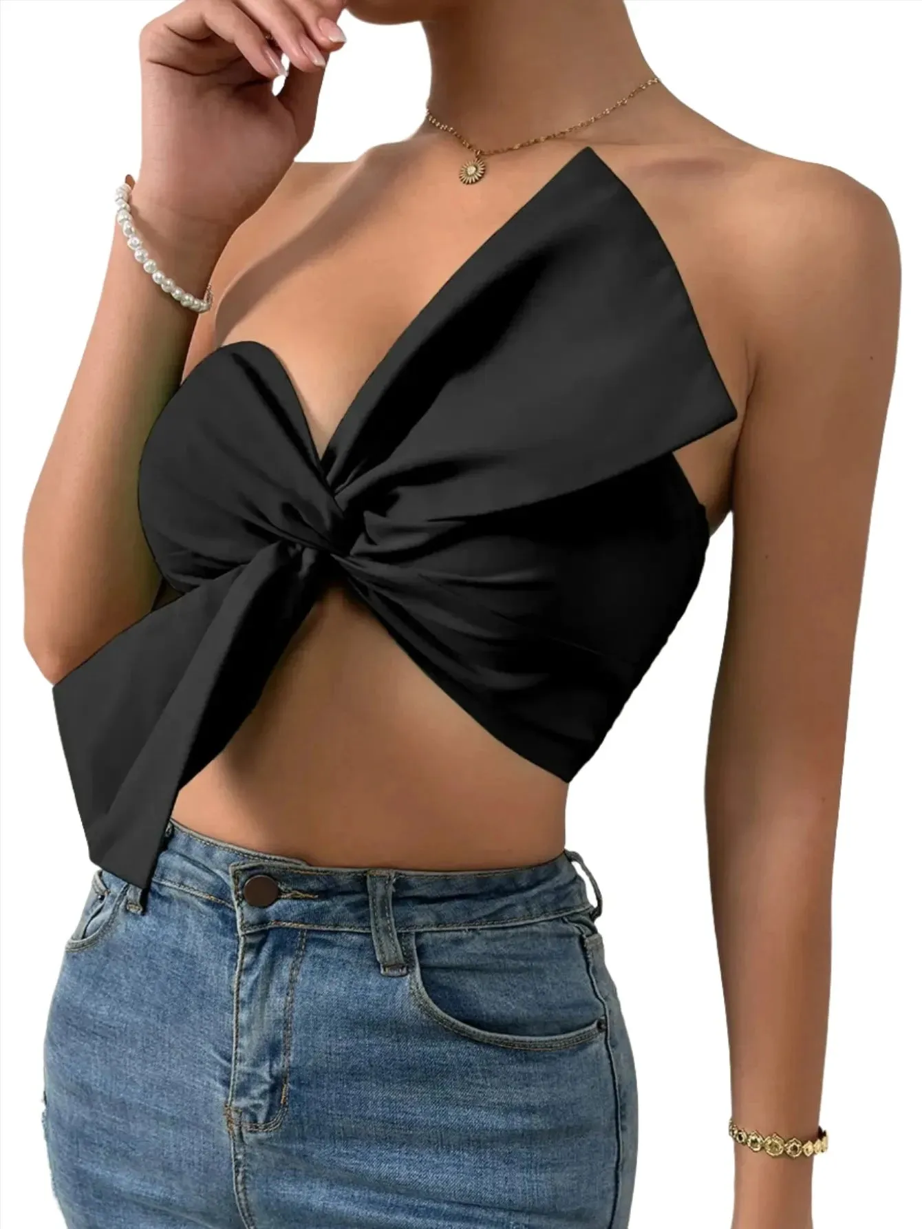 Black Ribbon Crop Top