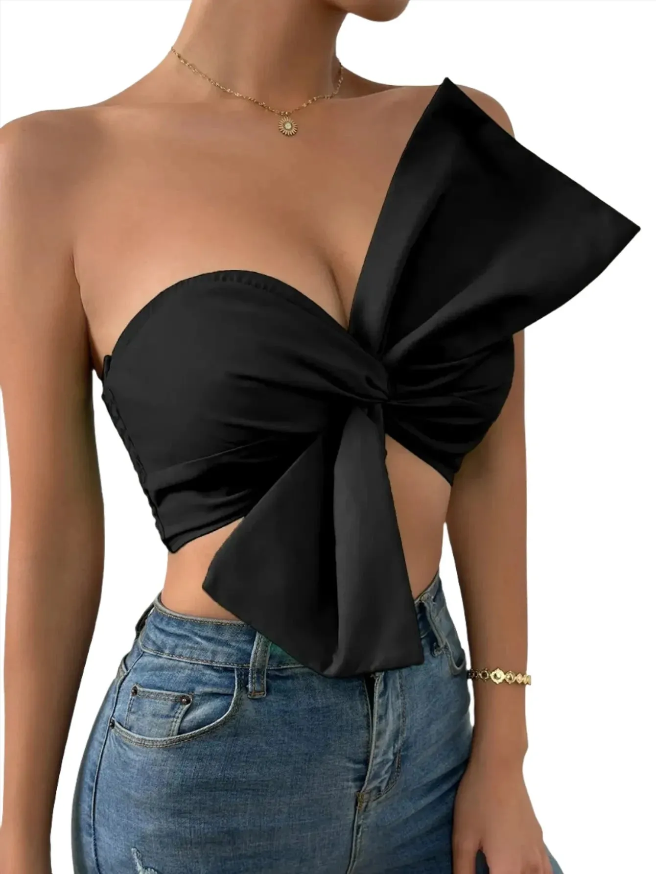 Black Ribbon Crop Top