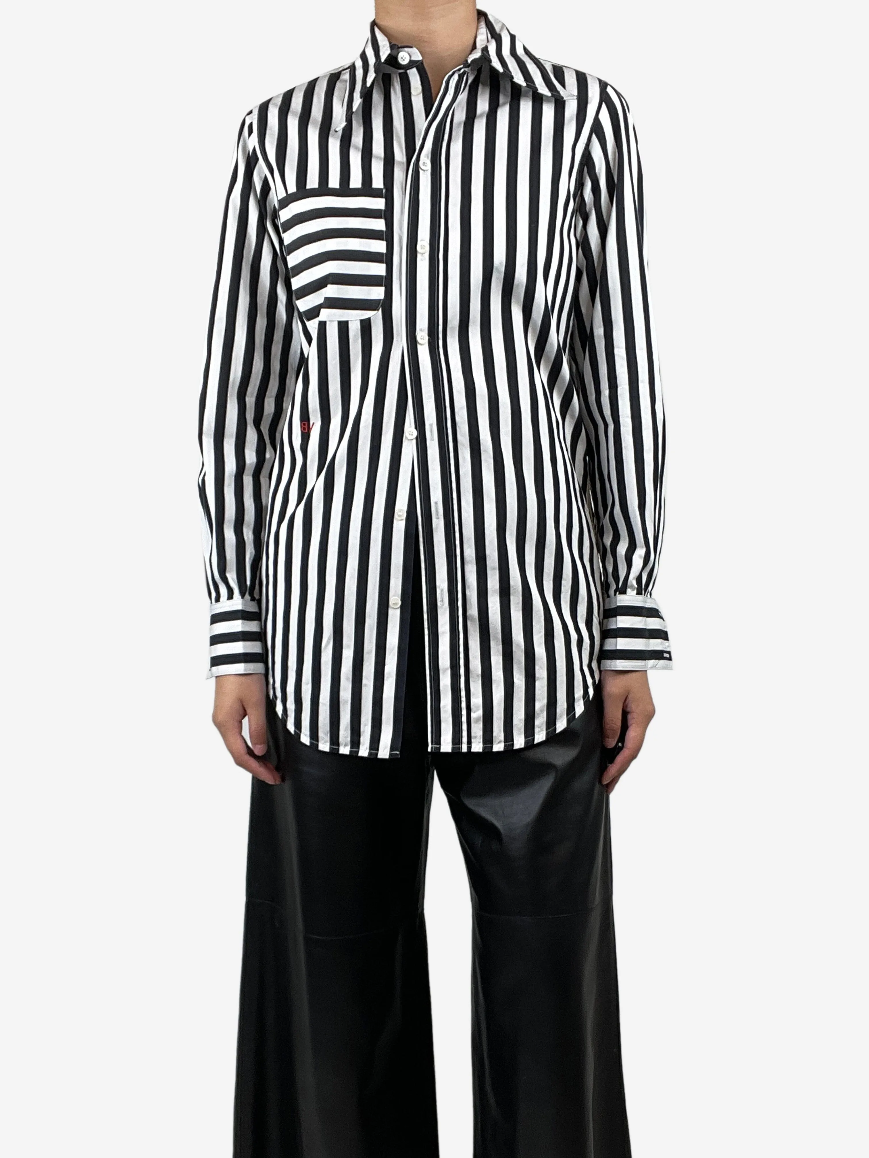 Black striped cotton shirt - size UK 8