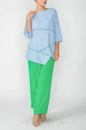 Blue Boat Neck Asymmetrical Top