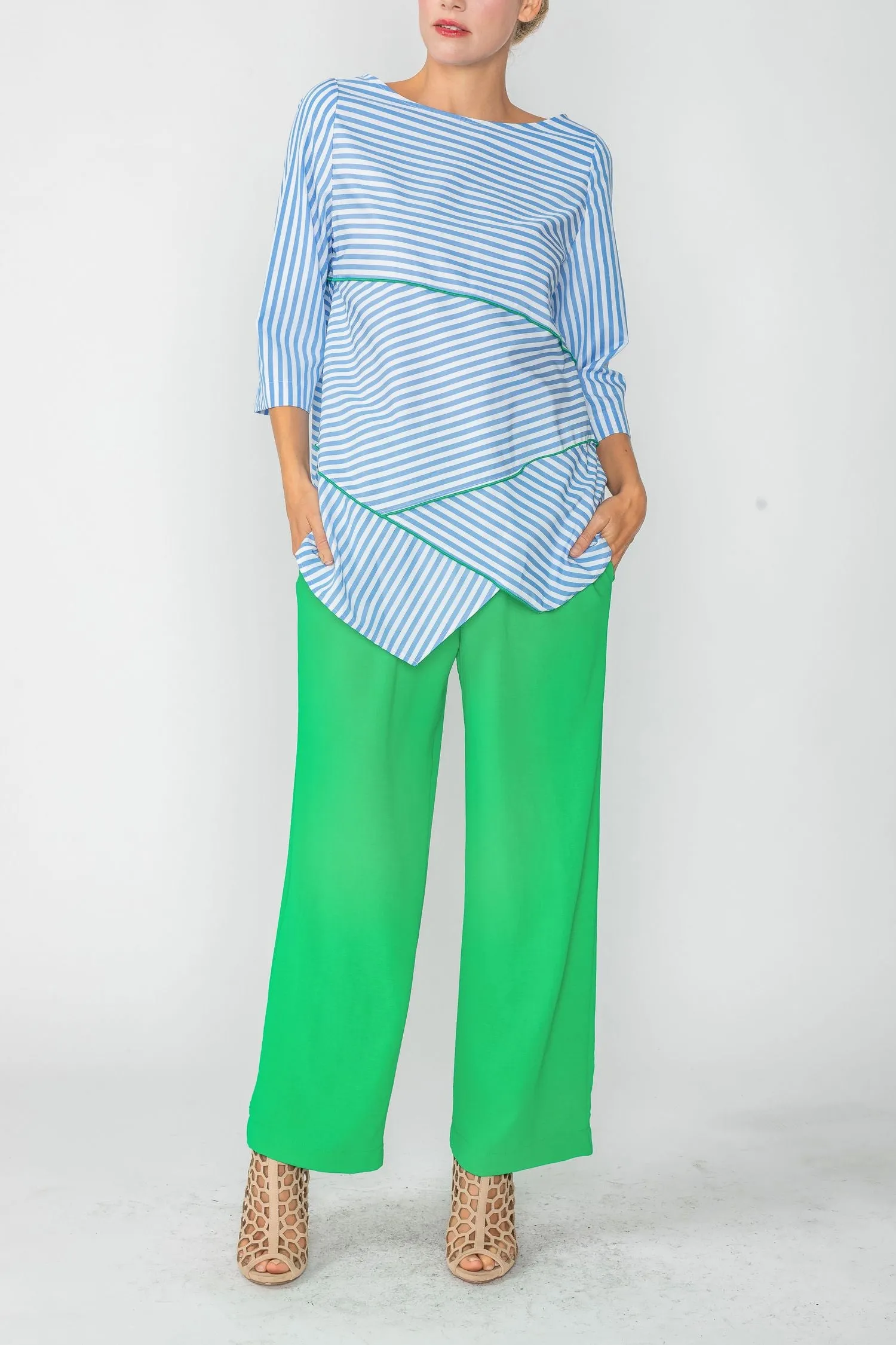 Blue Boat Neck Asymmetrical Top