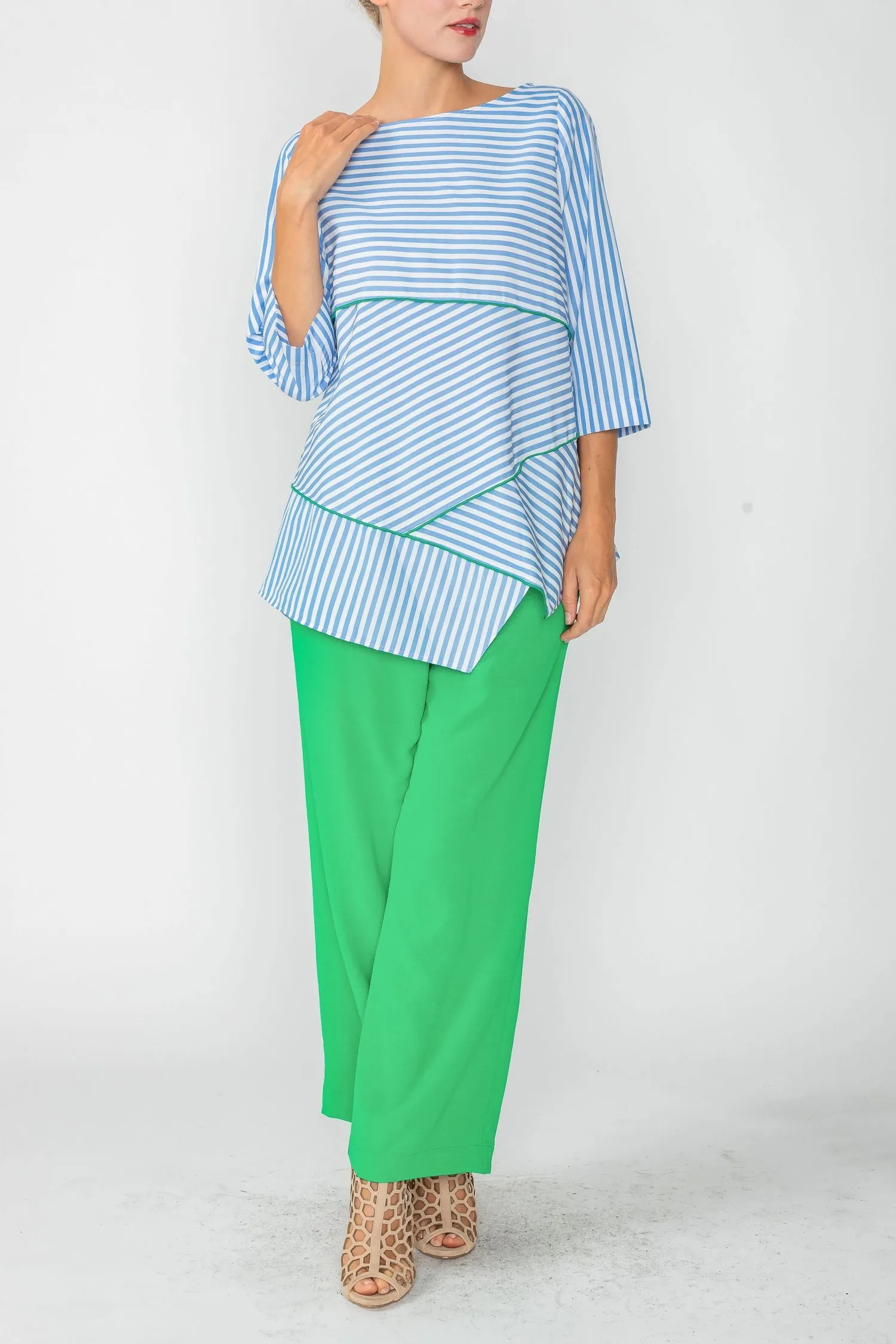 Blue Boat Neck Asymmetrical Top