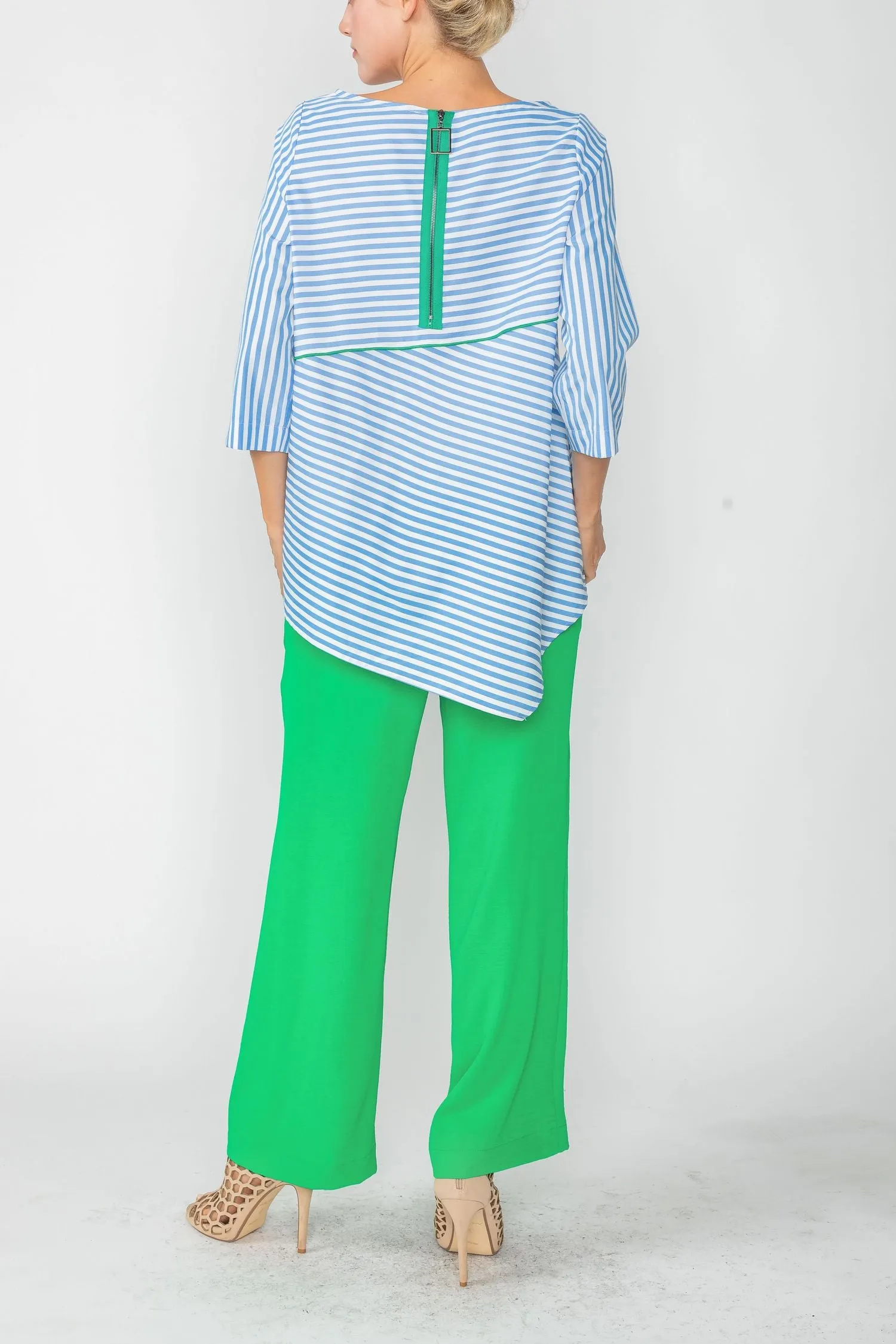 Blue Boat Neck Asymmetrical Top