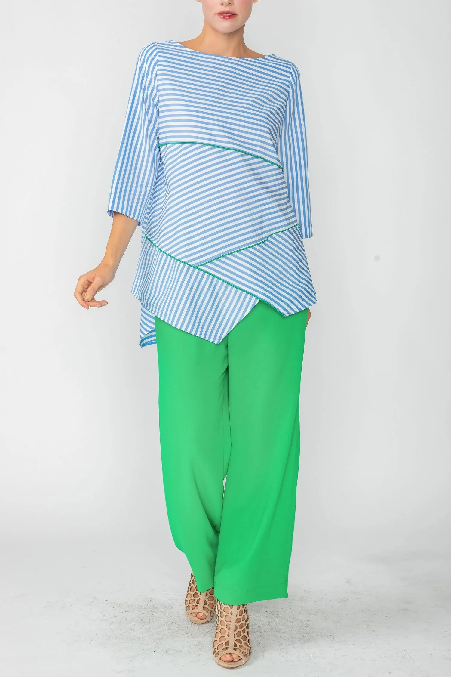 Blue Boat Neck Asymmetrical Top