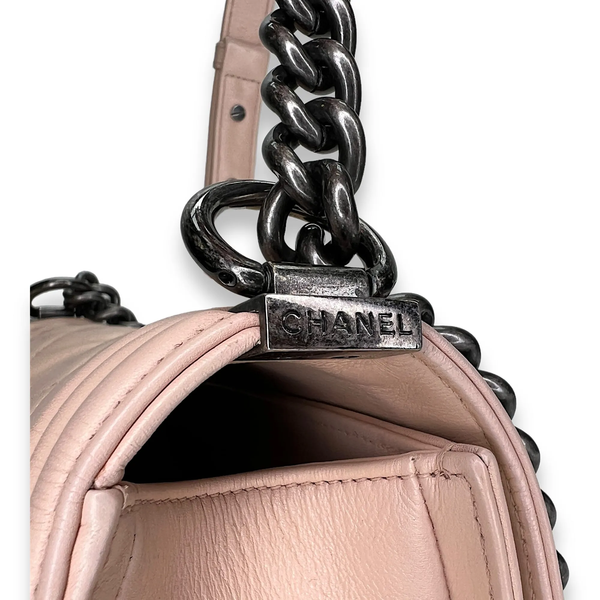 Boy Crossbody Bag Medium Beige in Calfskin , Ruthenium Hardware