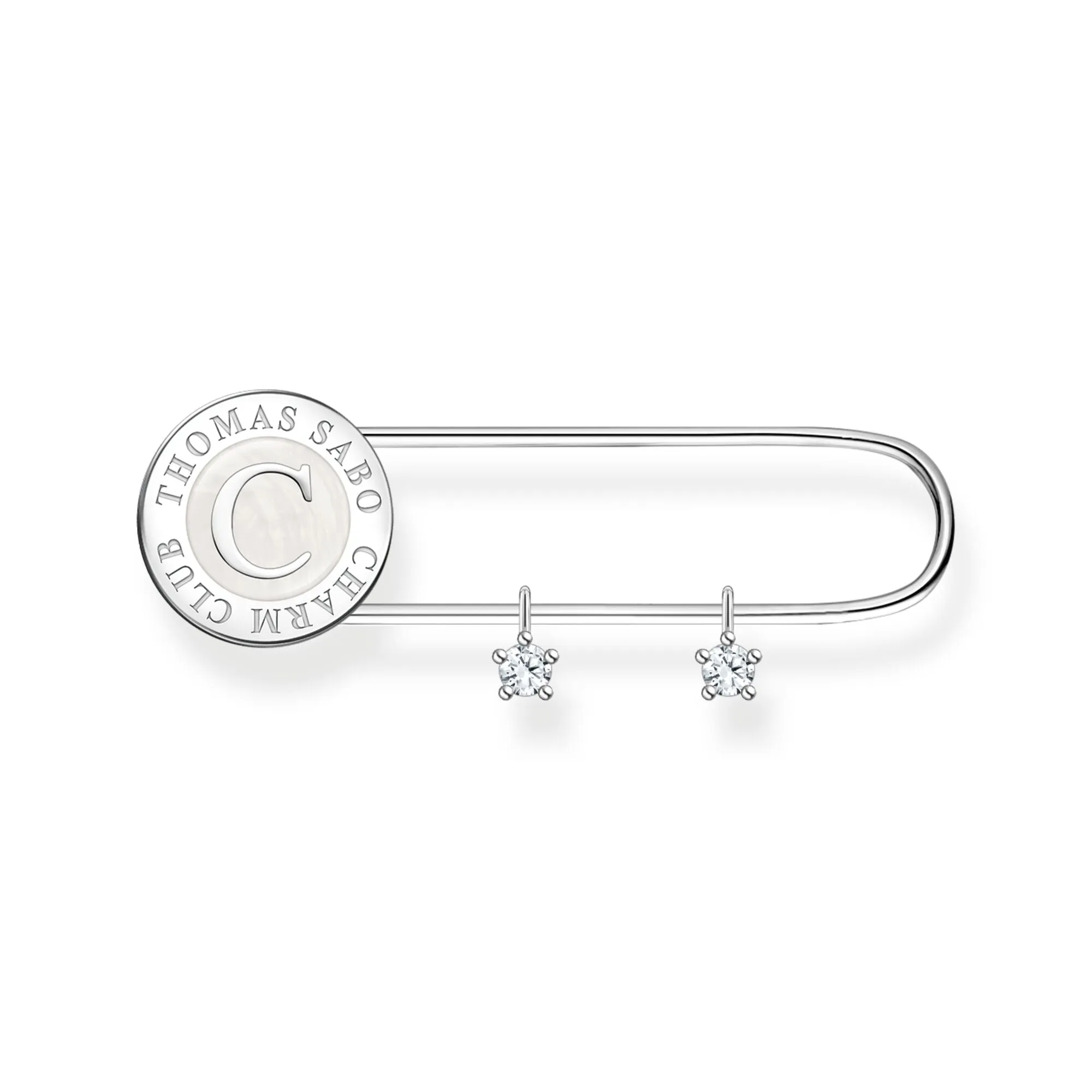 Brooch with white stones in safety pin design