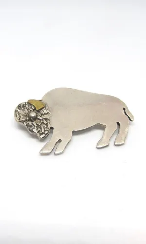 BUFFALO GAL  1990s TM-140 Mexican 925 Sterling Silver and Brass American Bison Brooch