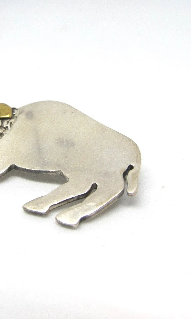 BUFFALO GAL  1990s TM-140 Mexican 925 Sterling Silver and Brass American Bison Brooch