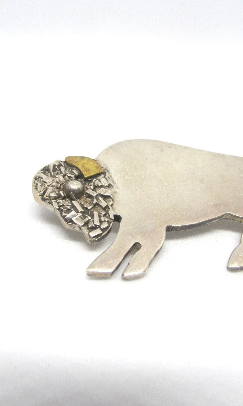 BUFFALO GAL  1990s TM-140 Mexican 925 Sterling Silver and Brass American Bison Brooch