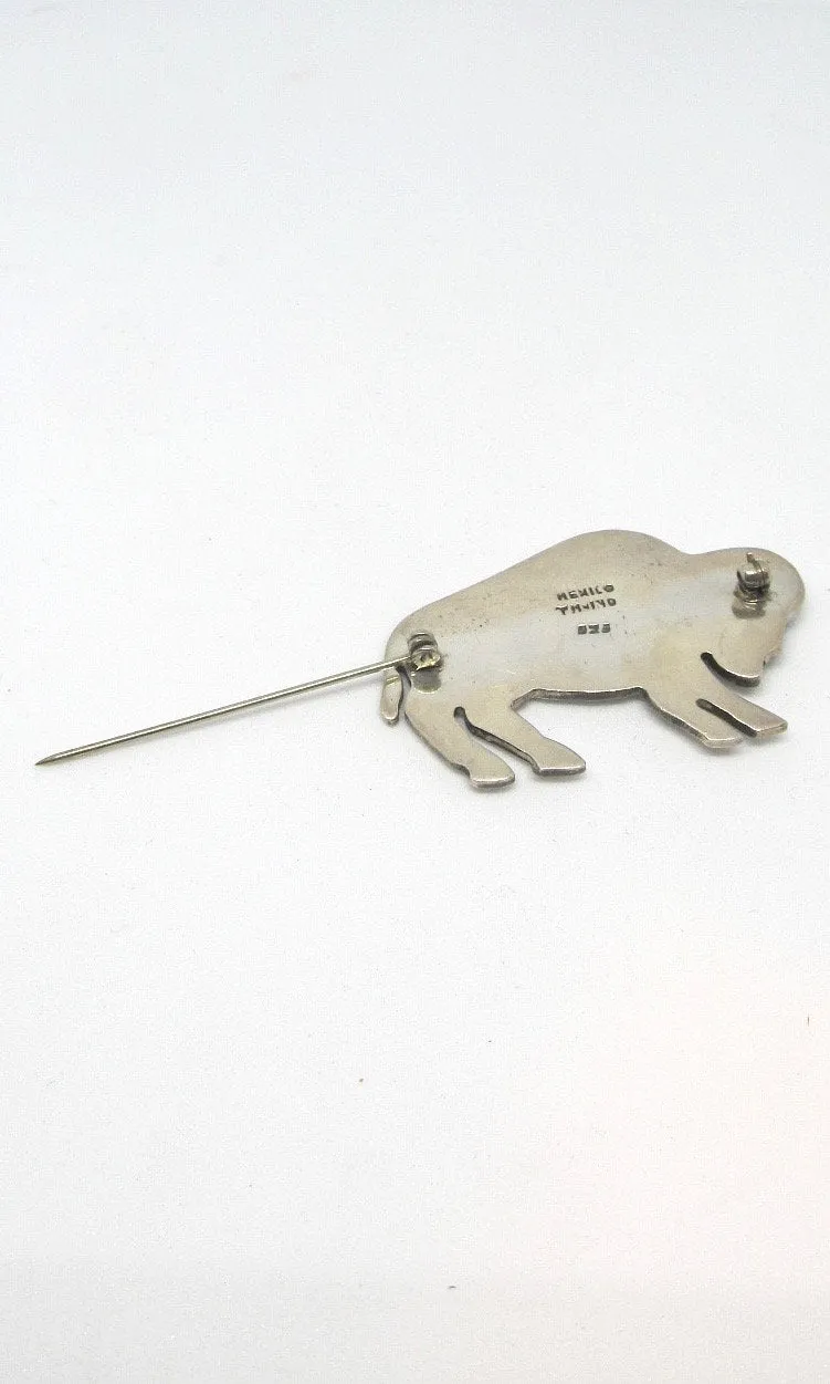 BUFFALO GAL  1990s TM-140 Mexican 925 Sterling Silver and Brass American Bison Brooch