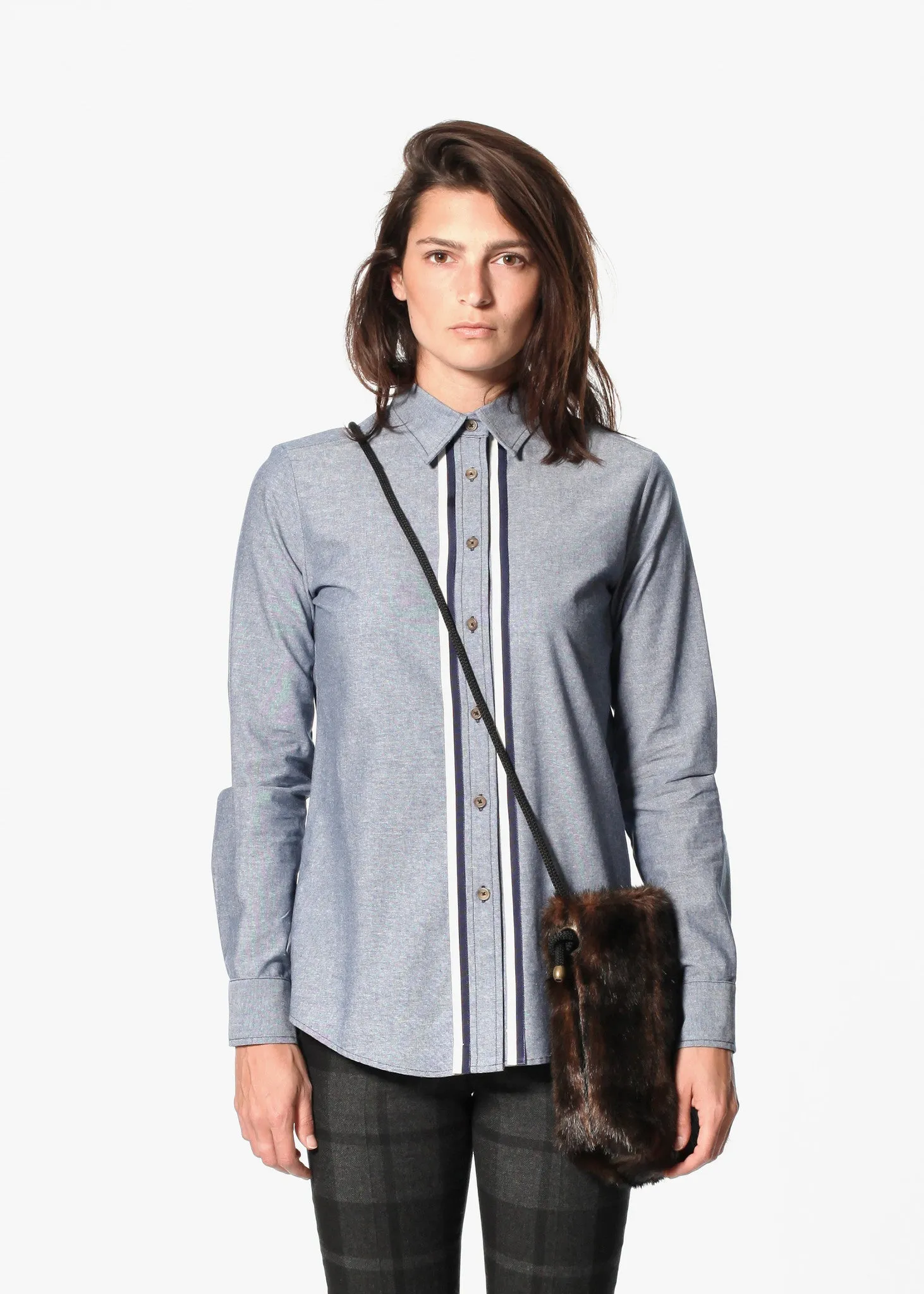 Chambray Boyfriend Shirt in Blue -UEB