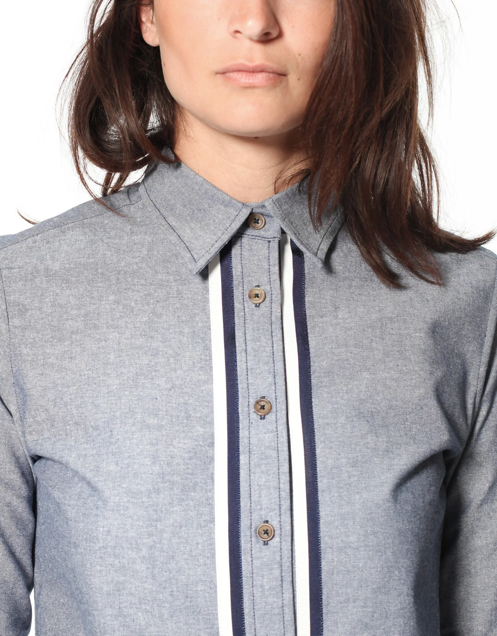 Chambray Boyfriend Shirt in Blue -UEB