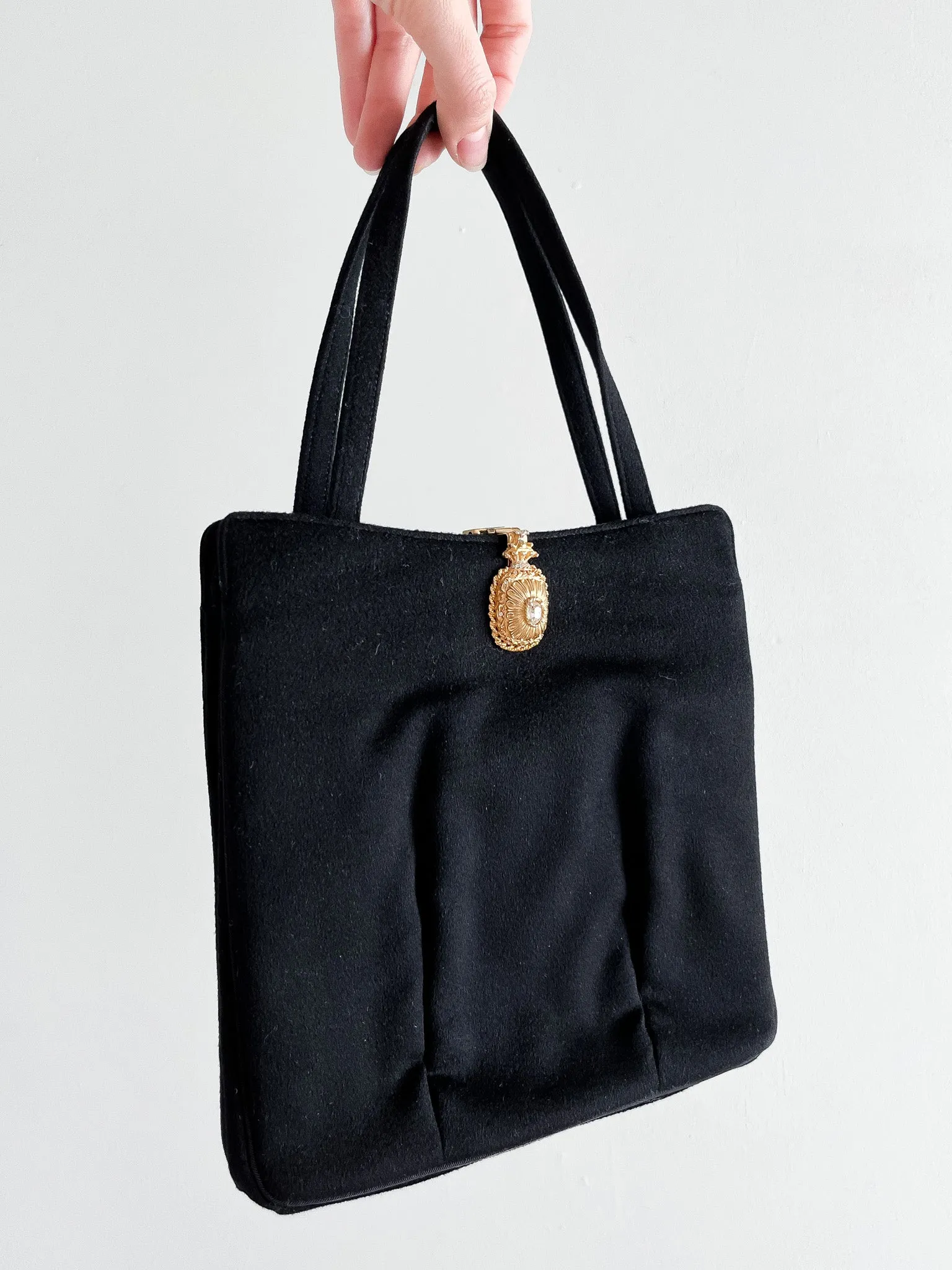 Classic 1950's Wool Little Black Handbag by Rosenfeld