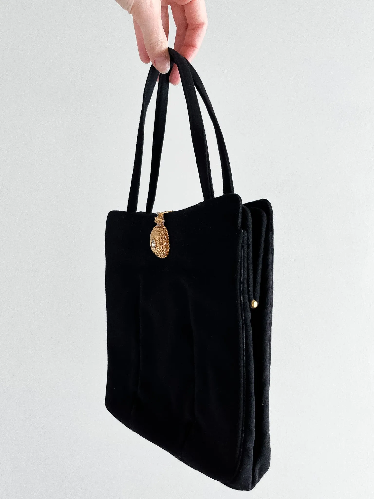 Classic 1950's Wool Little Black Handbag by Rosenfeld