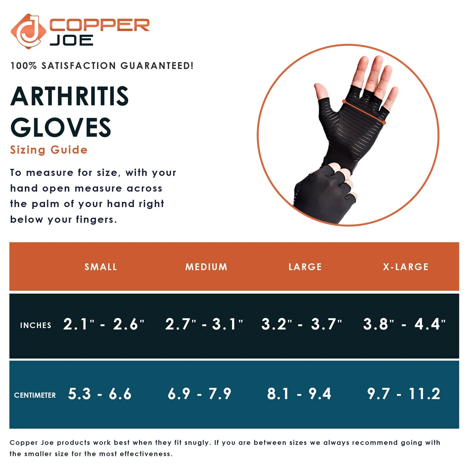 Copper Joe Half Finger Compression Arthritis Gloves