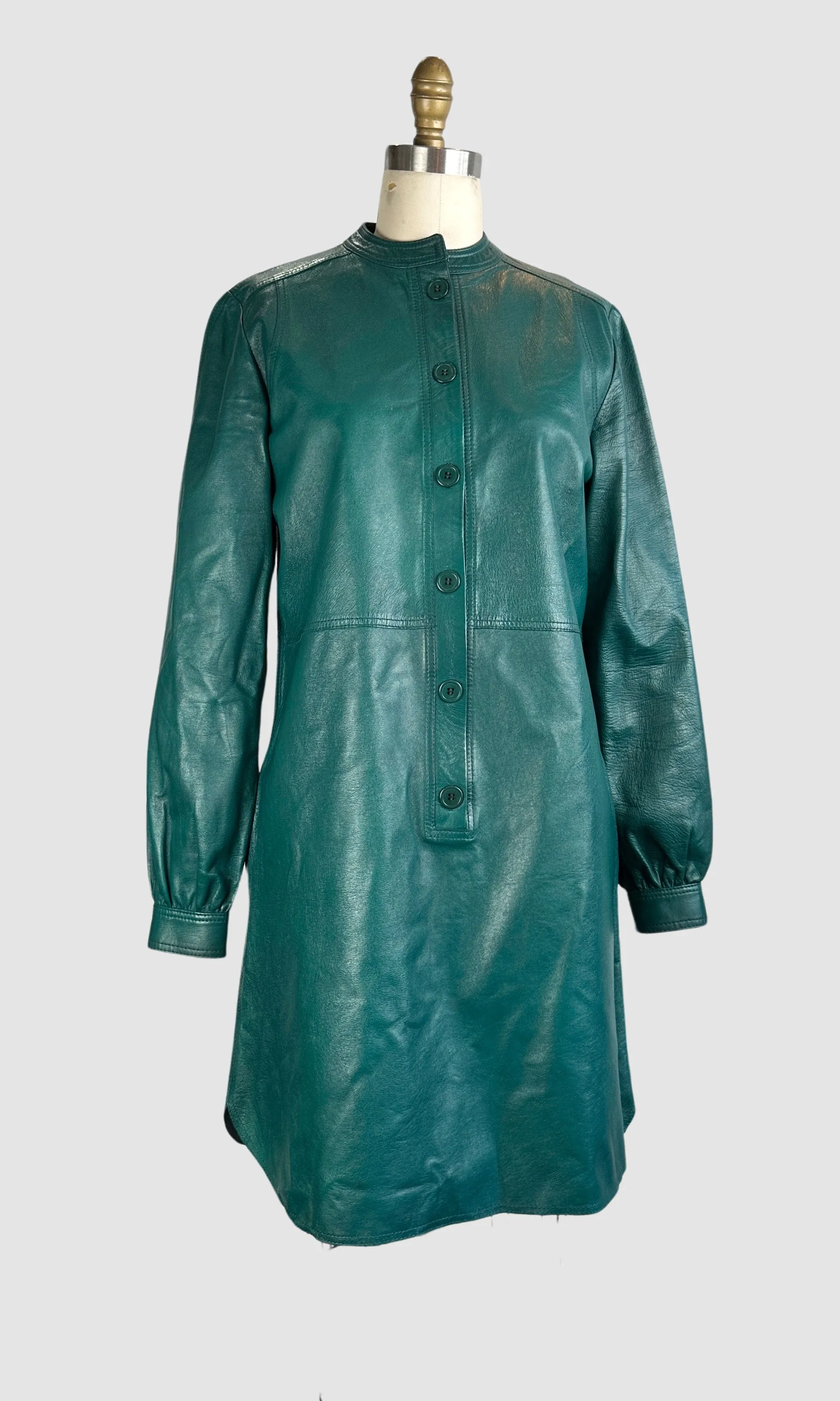 DEREK LAM Forest Green Leather Shirt Dress • Small