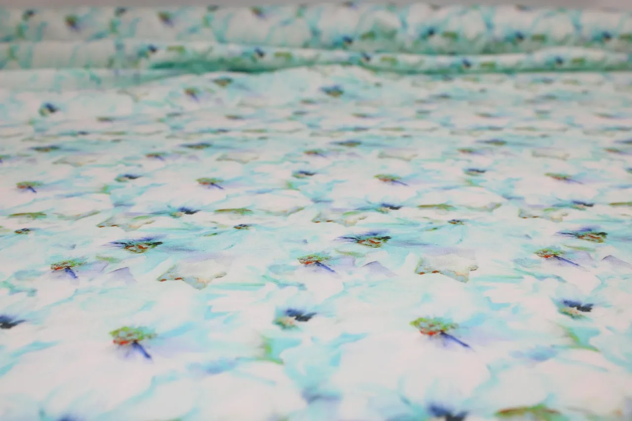 Digital Print Floral Challis - Blue Tones