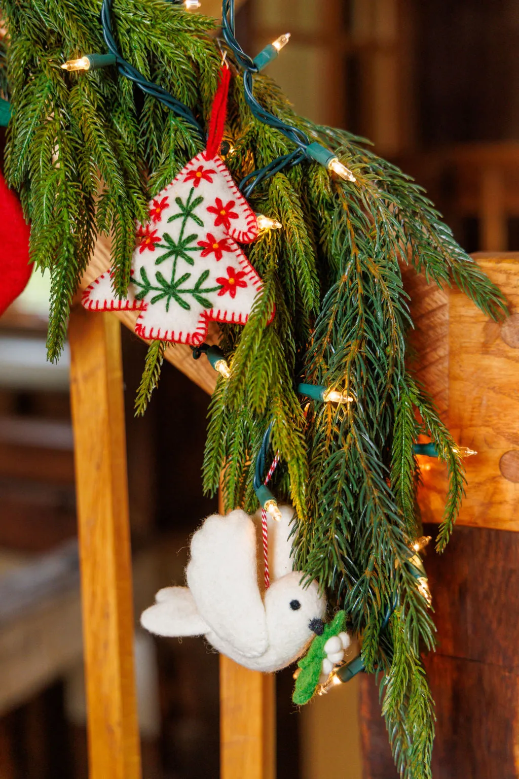 Dove with Olive Branch Wool Ornament