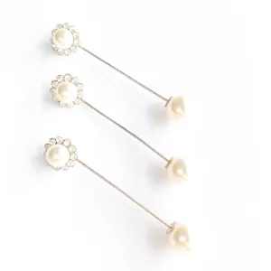 Flower Stone Brooch Pins - White (Set of 3)