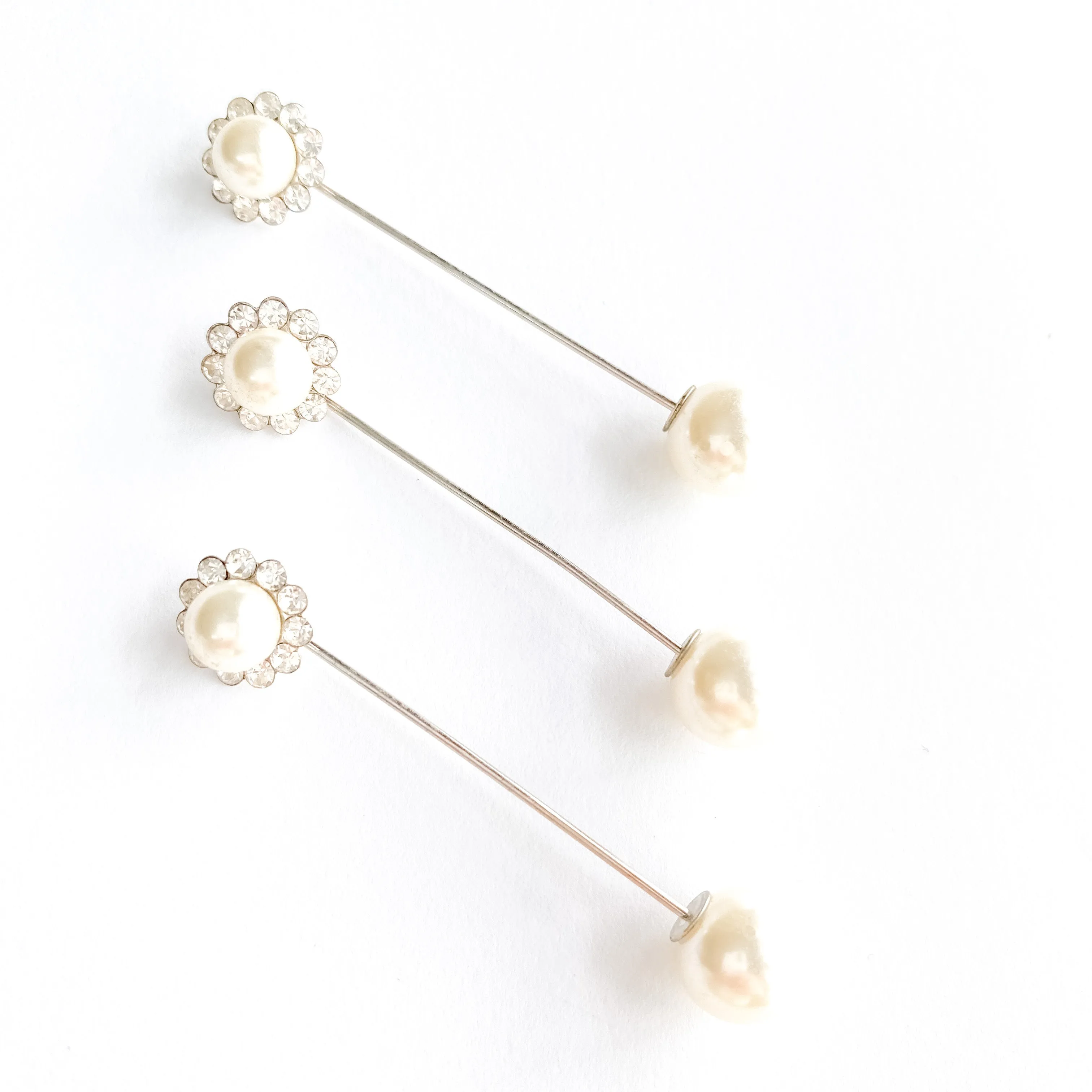 Flower Stone Brooch Pins - White (Set of 3)