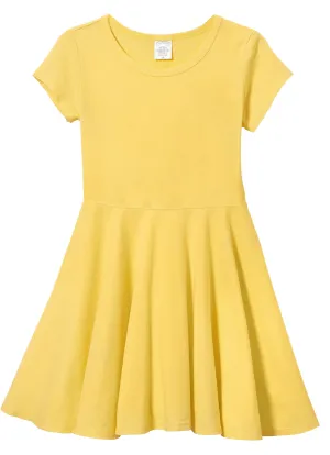 Girls Soft Cotton Jersey Short Sleeve Twirly Dress | Yellow