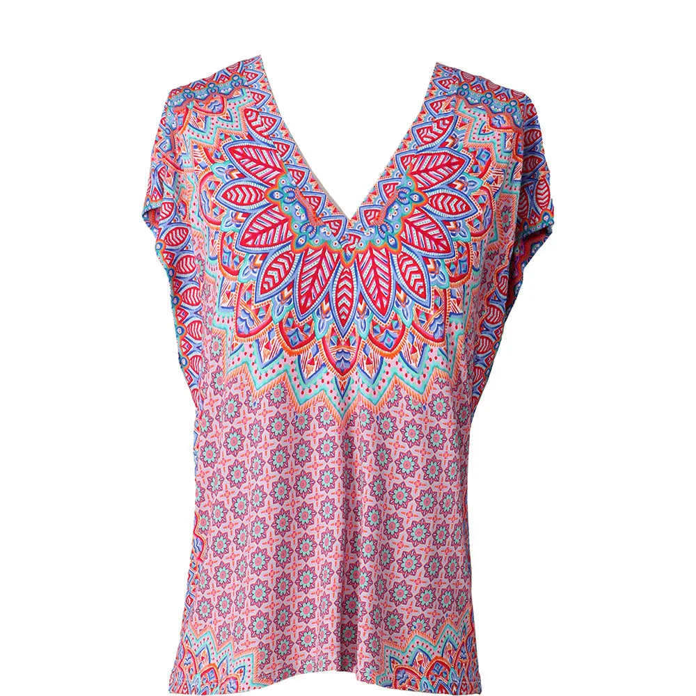 Hale Bob Sindy V-Neck Printed Top - Fuchsia