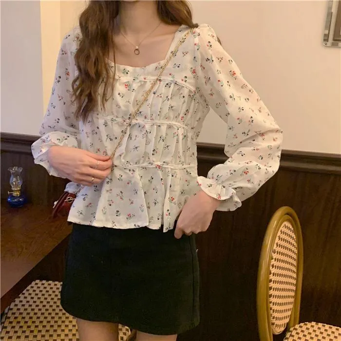 Kawaii Square Collar Floral Shirt