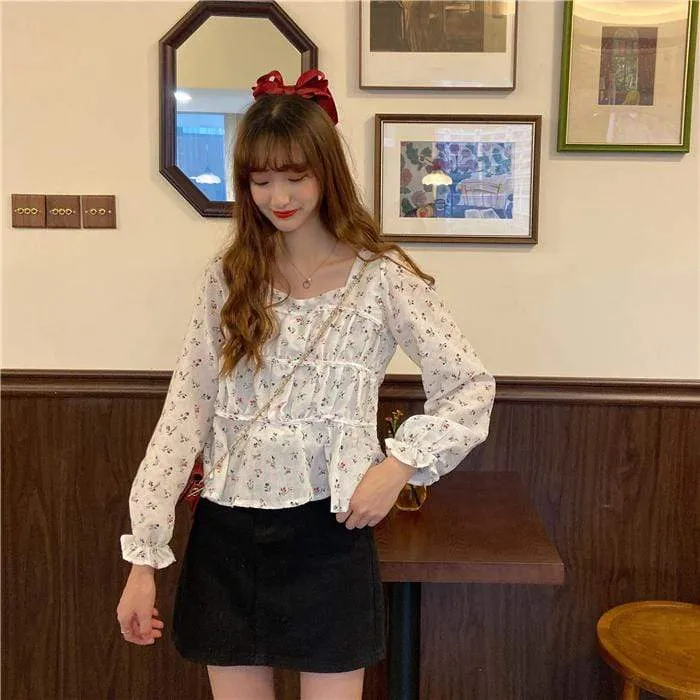 Kawaii Square Collar Floral Shirt